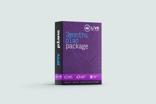 Three-month IPTV subscription package with 10000+ channels and on-demand content.