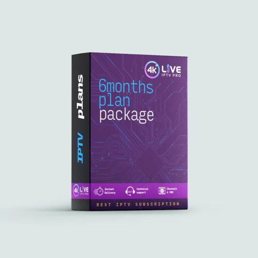 Six-month IPTV subscription package with 10000+ channels and on-demand content.